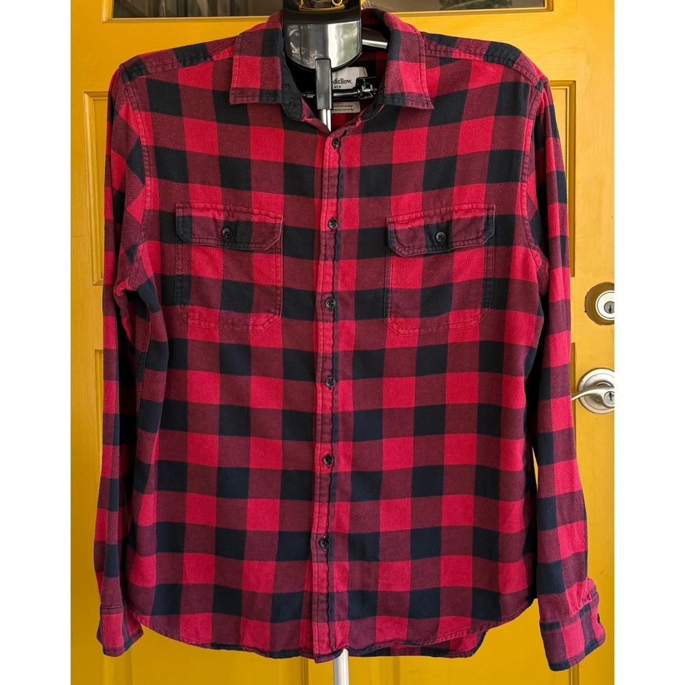 Goodfellow & Co Mens Red Black Buffalo Plaid Flannel Shirt Standard Fit Large